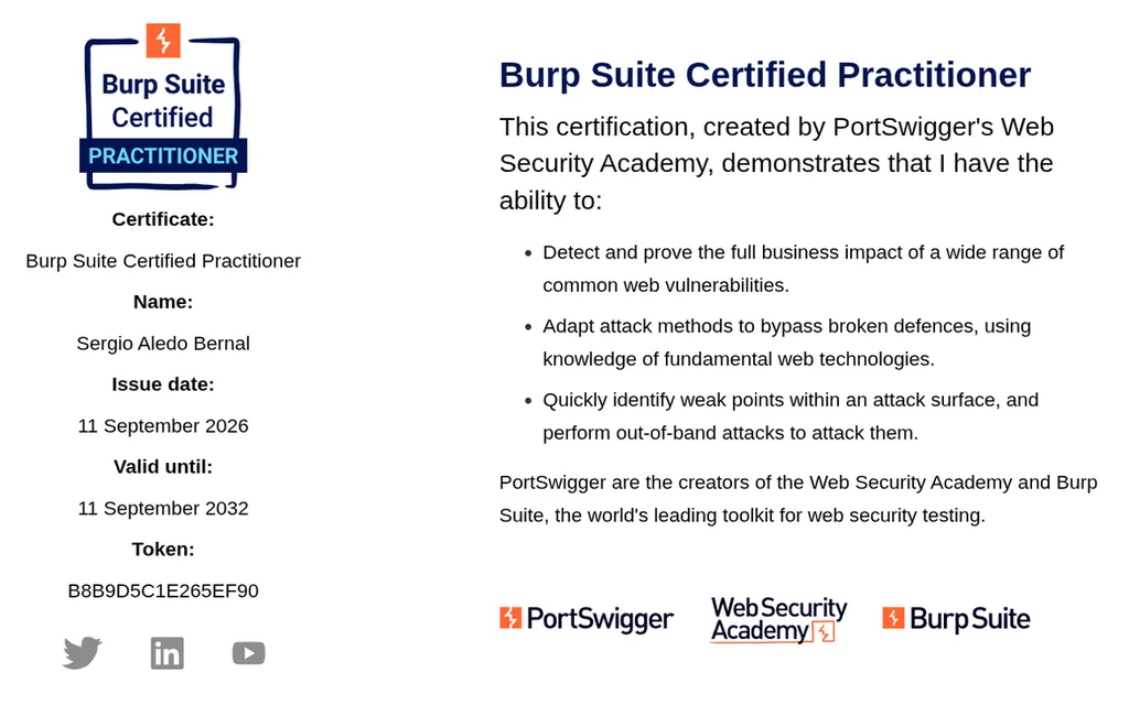 Certificado BSCP de PortSwigger